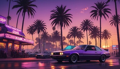 Purple Car Parked on Side of Road