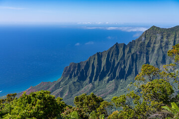 Kalalau Lookout, Kokee State Park Kauai Hawaii.  Nā Pali Coast State Wilderness Park. Kalalau Valley. 

