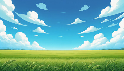 青空と草原　背景、壁紙　（ AI生成画像 ）