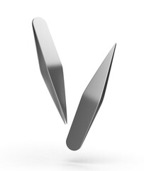 Blank pointed tweezers stainless steel template 3d illustration.