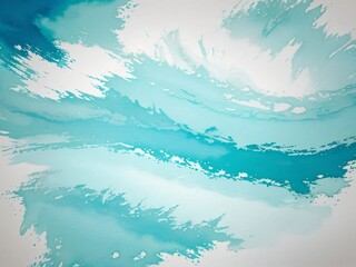 Obraz premium Blue turquoise teal mint cyan white abstract watercolor. Colorful art background. Light pastel. Brush splash daub stain grunge. Like a dramatic sky with clouds. Or snow storm cold wind frost winter.