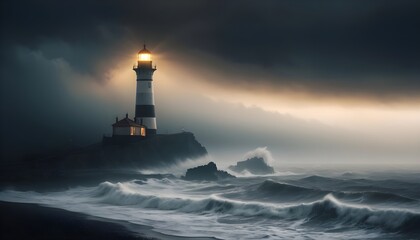 A lighthouse standing tall against a stormy sea
