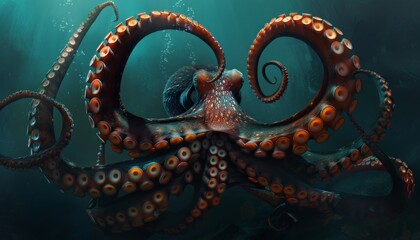 Fototapeta premium Majestic Octopus Tentacles Dancing Underwater