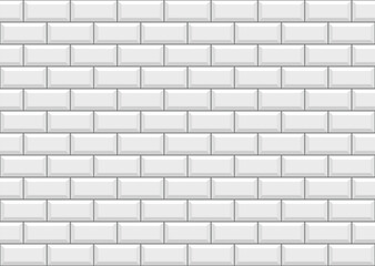 Brick wall pattern. Ceramic seamless metro background. White kitchen backsplash grid. Apron faience print. Cement texture. Old rectangle brickwall. Vintage stone surface. Vector illustration