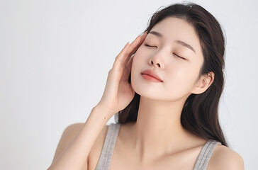 Fototapeta premium woman with headache wearing white sleeveless top 