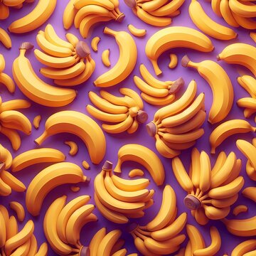 Seamless pattern with bananas on violet background
