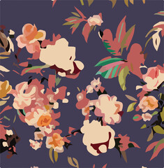 Flowers seamless pattern. vector illustration. Abstract flowers, floral vector with leaves