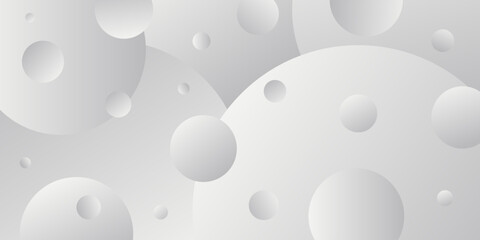 Abstract horizontal rectangular background with white and gray gradient bubbles. Minimalistic geometric background in light gray colors with circles. Trendy volumetric 3d balls background design.