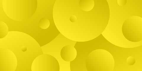 Abstract horizontal rectangular background with yellow gradient bubbles. Minimalistic geometric background in bright yellow colors with circles. Trendy volumetric 3d balls background design.