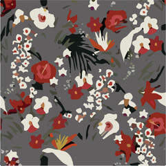 Flowers seamless pattern. vector illustration. Abstract flowers, floral vector with leaves