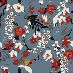 Flowers seamless pattern. vector illustration. Abstract flowers, floral vector with leaves