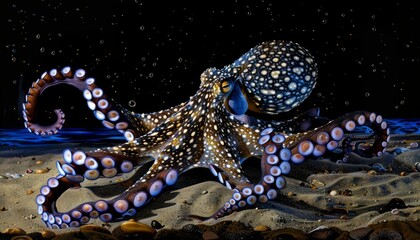 Obraz premium Glimpses of the Atlantic White-Spotted Octopus Under the Night Sky