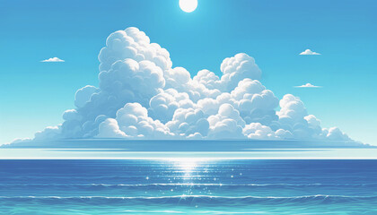 夏の雲と海　背景、壁紙　（ AI生成画像 ）