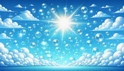 空としゃぼん玉　背景、壁紙　（ AI生成画像 ）