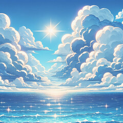 夏の雲と海　背景、壁紙　（ AI生成画像 ）