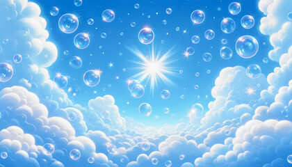 空としゃぼん玉　背景、壁紙　（ AI生成画像 ）