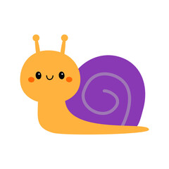 Snail cochlea violet shell insect icon. Smiling face. Cute cartoon kawaii funny baby character. Happy Valentines Day. Card Sticker print. Childish style. Flat design. White background. Isolated Vector