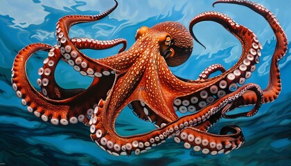 Obraz premium The Majestic Big Red Octopus: A Stunning Sight in Blue Water