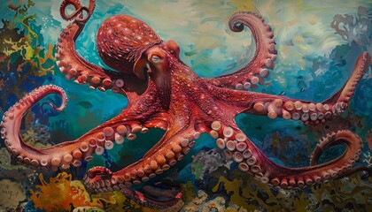 Obraz premium The Majestic Big Red Reef Octopus: Exploring the Depths of AR 7:4