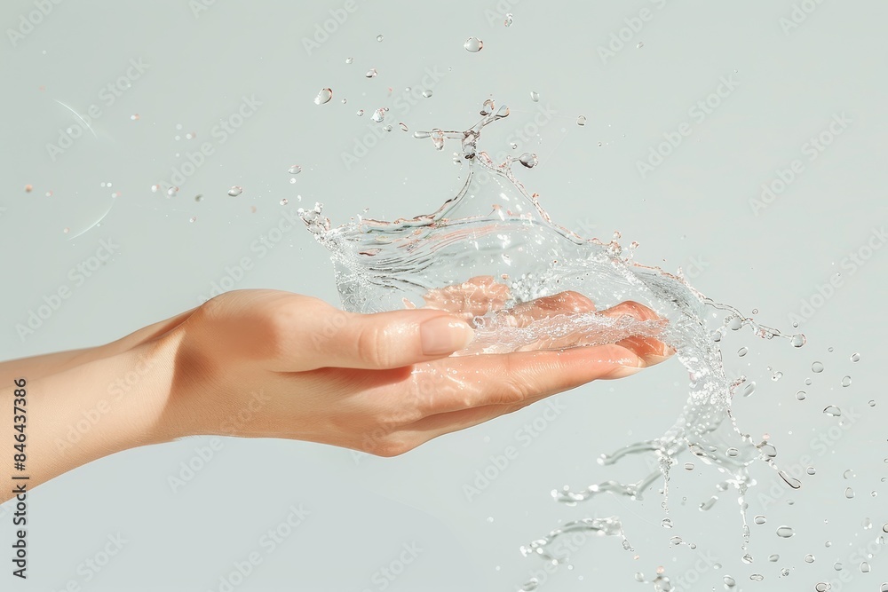 Aufkleber dynamic splash of clear water from a hand, emphasizing purity, freshness, and the fluid motion of cl