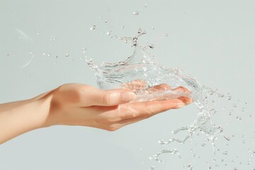 Fototapeta premium Dynamic splash of clear water from a hand, emphasizing purity, freshness, and the fluid motion of clean liquid in a close-up view, Gernerative AI