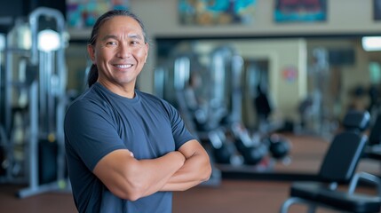 Smiling Native American Male Fitness Trainer in Gym, Health and Wellness, Gym Training, Fitness Motivation, Personal Trainer