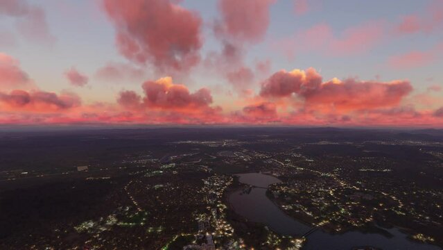 Dusk aerial shot of Canberra city in Australian Capital Territory. Australia