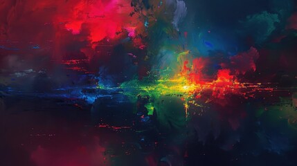 Fototapeta premium Abstract oil painting of colorful nebula, high contrast, dark background, beautiful colors, texture, brush strokes. Generative AI
