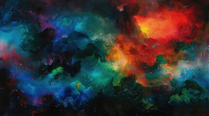 Fototapeta premium Abstract oil painting of colorful nebula, high contrast, dark background, beautiful colors, texture, brush strokes. Generative AI