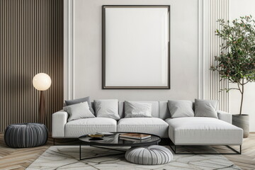 Mockup living room with white photo frame, Modern interior design