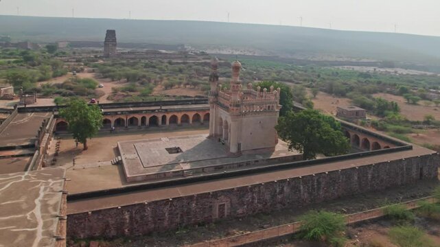 charminar in gandikota, kadapa, andhrapradesh, india. orbit drone shot 4k daytime.