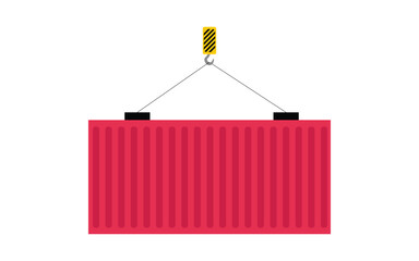 Crane hook lifts cargo container in vector illustration