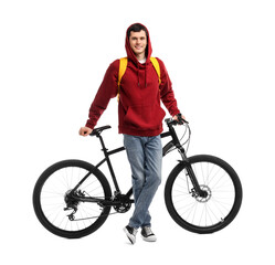 Obraz premium Smiling man with bicycle isolated on white