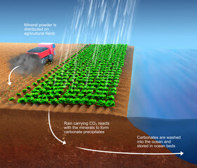Rock weathering for carbon dioxide removal, illustration