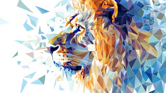 low poly lion head vector illustration on white background