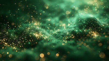 radiant particles on a solid jade green background