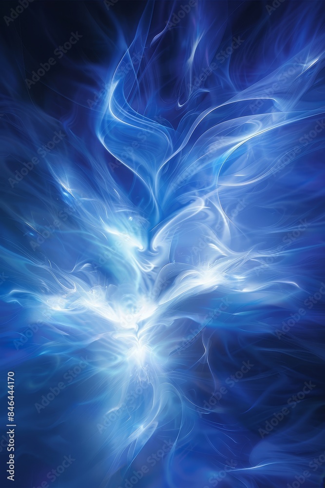 Poster Dynamic abstract blue energy flow with vibrant light and fluid motion, showcasing futuristic artistic design and luminous visual patterns, Gernerative AI