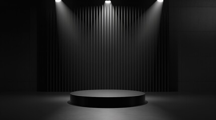 Minimalist Black Stage with Spotlights in Modern Studio Setting for Product Display or Performance