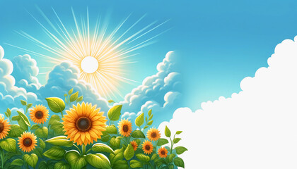 ひまわりと青空　背景、壁紙　（ AI生成画像 ）