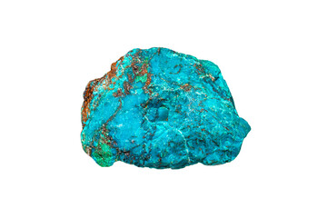 Chrysocolla with malachite rough gemstone on white background