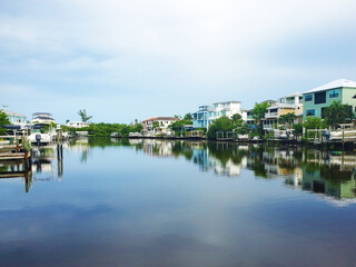 Beautiful calm inlet with homes, docks and boats