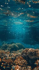 Fototapeta premium Azure Sunlit Underwater Organism Display. Water concept