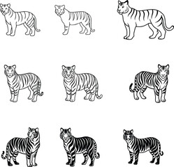 a set of tiger black and white outline