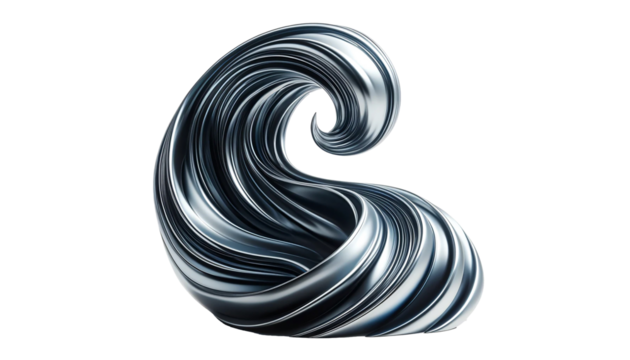  Abstract wave  chrome metallic shape  isolated on transparent or white background