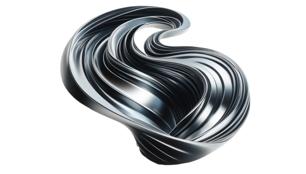  Abstract wave  chrome metallic shape  isolated on transparent or white background