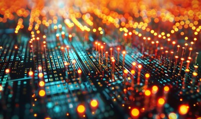 Fototapeta premium Illustration of quantum bits (qubits) in a quantum computer, representing complex data processing and quantum computing technology