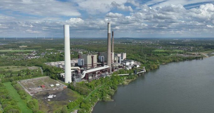 Voerde power station, a now inactive coal-fired plant on the Rhine in Voerde, Germany.