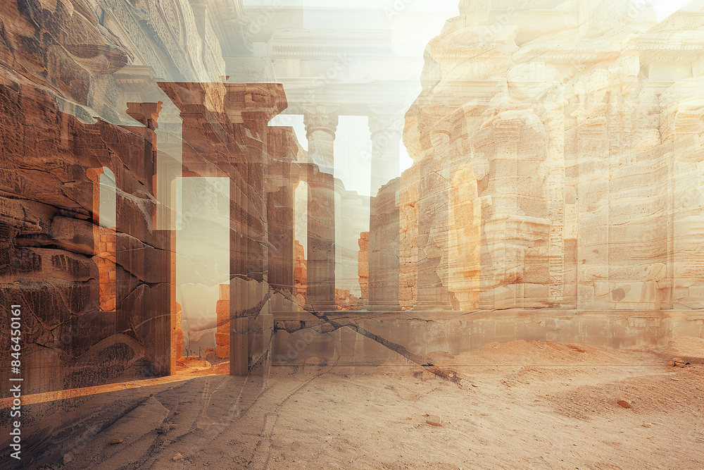 Wall mural Ancient Ruins Ghostly Apparition as Mirage in Desert Landscape  