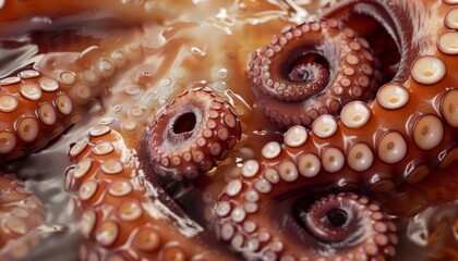 Obraz premium Octopus Swirls: A Stunning Close-Up of Boiled Tentacles Ready for Korean Seafood Delight