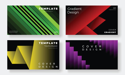 Set of template background design vector. Collection of creative trendy abstract gradient glow colorful geometric shapes on black background. Art design for business card, cover, banner, wallpaper.